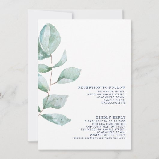 Minimale moderne eucalyptusgroene marineblauwe bru kaart (Achterkant)