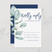 Minimale moderne eucalyptusmarineverbinding RSVP (Voorkant / Achterkant)