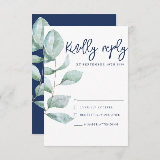 Minimale moderne eucalyptusmarineverbinding RSVP (Voorkant / Achterkant)