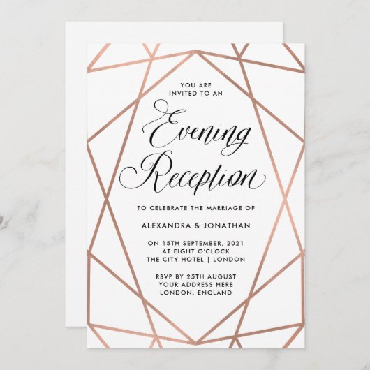 Minimale moderne Faux Roos Gold Evening Kaart (Voorkant / Achterkant)