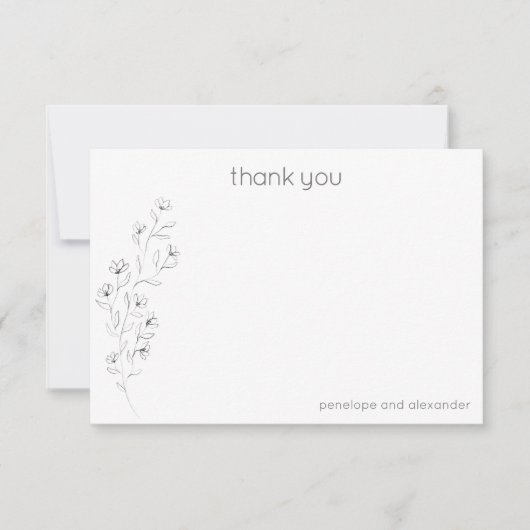 Minimale moderne Floral Sketch Wedding Aangepast Bedankkaart (Voorkant)