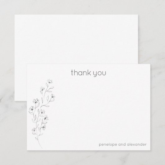 Minimale moderne Floral Sketch Wedding Aangepast Bedankkaart (Voorkant / Achterkant)