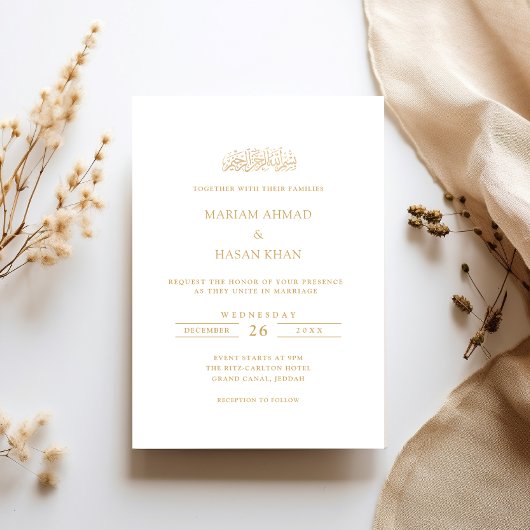 Minimale moderne formele gouden script moslimhuwel kaart