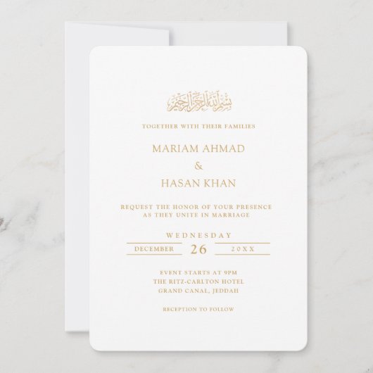Minimale moderne formele gouden script moslimhuwel kaart (Voorkant)