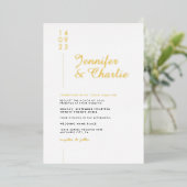 Minimale moderne, formele witte legante bruiloft folie uitnodiging (Staand Voorkant)