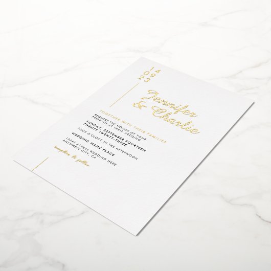 Minimale moderne, formele witte legante bruiloft folie uitnodiging (Gedraaid)