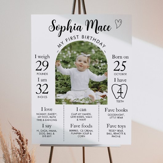 Minimale Moderne Foto 1e Verjaardag Mijlpaal teken Poster