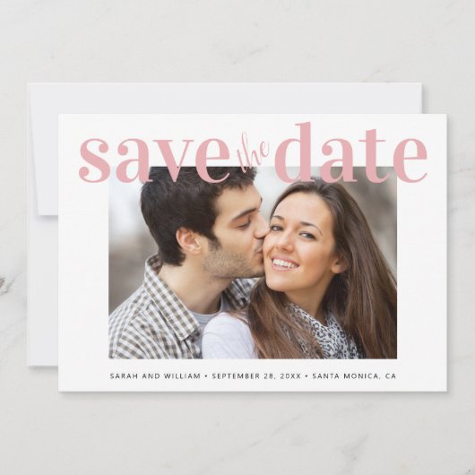 Minimale moderne foto Blush Pink Save The Date (Voorkant)