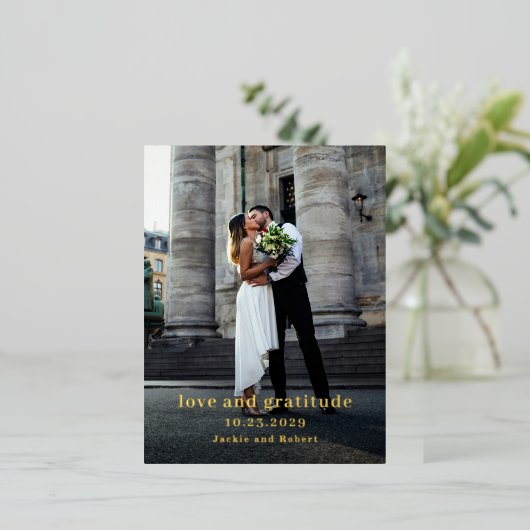 Minimale moderne foto bruiloft Dank u Folie Uitnodiging Briefkaart (Staand Voorkant)