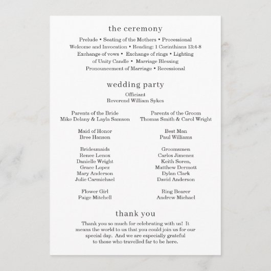 Minimale moderne foto bruiloft programma programmakaart (Achterkant)