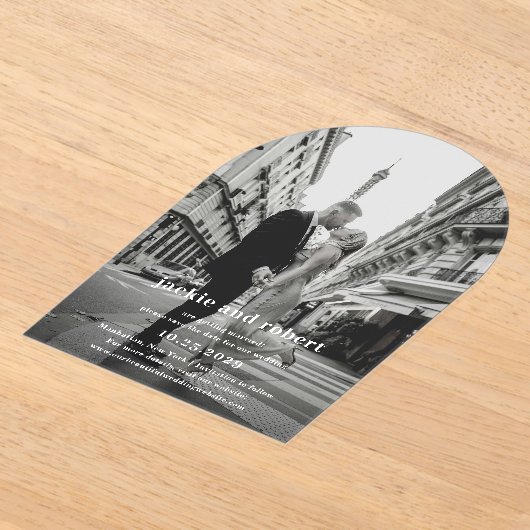 Minimale Moderne Foto Bruiloft Save the Date Acryl Uitnodigingen (Laagn)