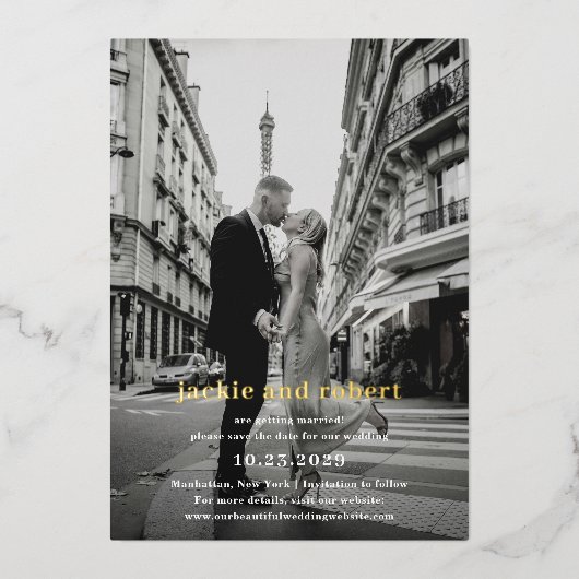Minimale Moderne Foto Bruiloft Save the Date Folie Uitnodiging (Voorkant)