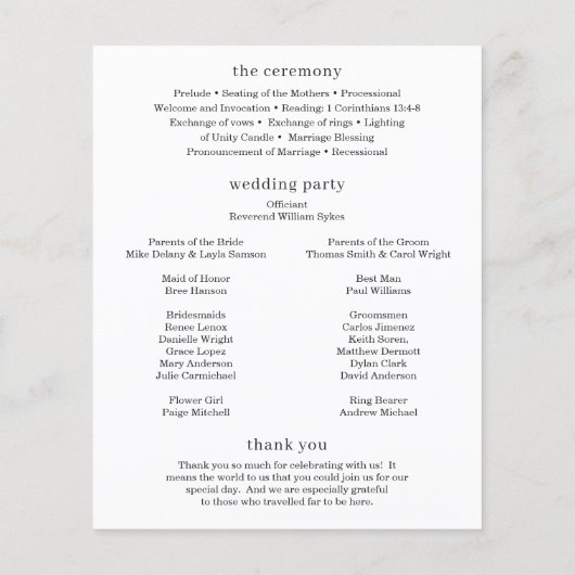 Minimale moderne foto budget bruiloft programma flyer (Achterkant)