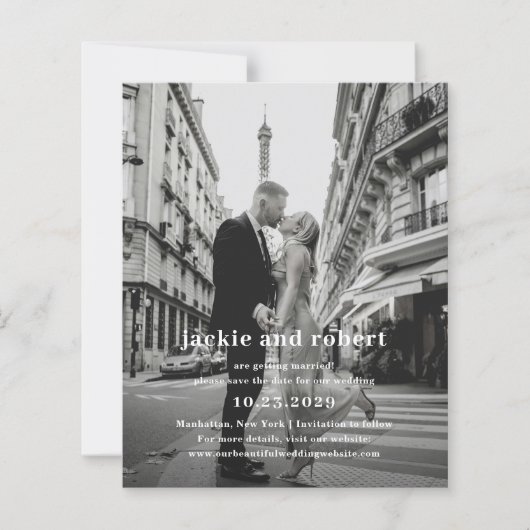 Minimale moderne foto budget bruiloft Save the Dat (Voorkant)