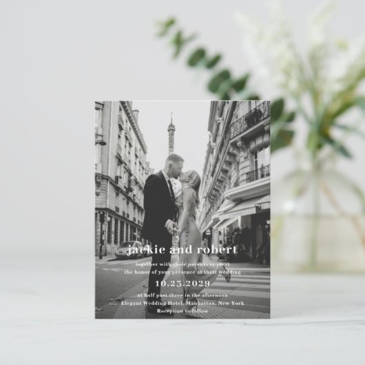 Minimale moderne foto budget bruiloft uitnodiging (Staand voorkant)