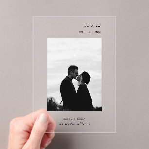 Minimale moderne foto Clear Wedding Save the Date Acryl Uitnodigingen