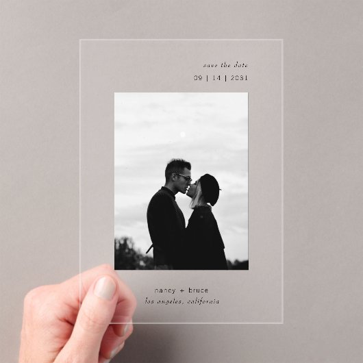 Minimale moderne foto Clear Wedding Save the Date Acryl Uitnodigingen (Insitu (Draagbaar))