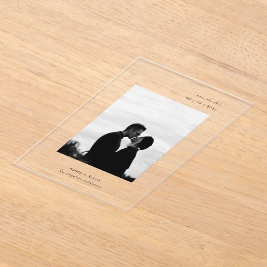 Minimale moderne foto Clear Wedding Save the Date Acryl Uitnodigingen (Laagn)