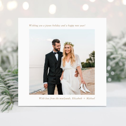 Minimale moderne foto Getrouwd Kerstmis Wit Goud Feestdagenkaart