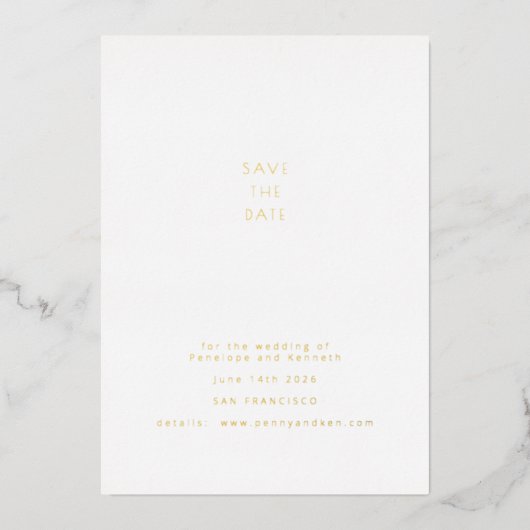 Minimale moderne foto legant Save the Date Gold Folie Uitnodiging (Voorkant)
