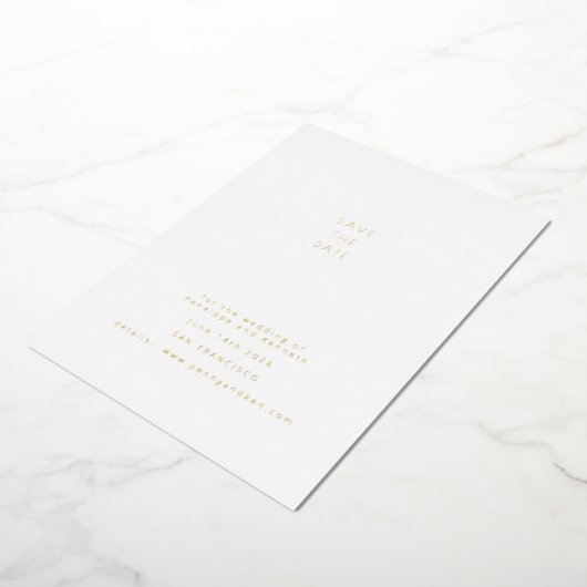 Minimale moderne foto legant Save the Date Gold Folie Uitnodiging (Gedraaid)