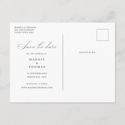 Minimale moderne foto Opslaan Datum uitnodiging (Achterkant)