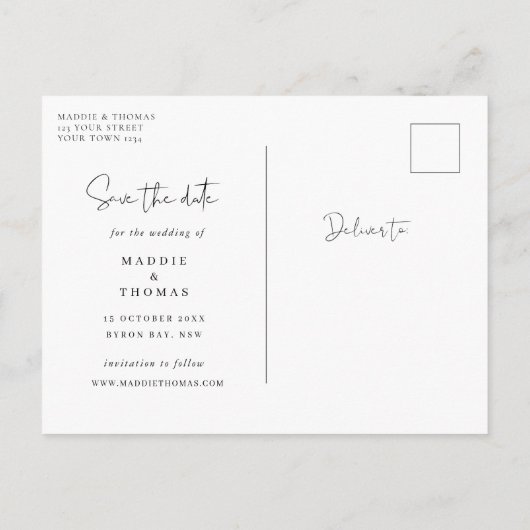 Minimale moderne foto Opslaan Datum uitnodiging (Achterkant)