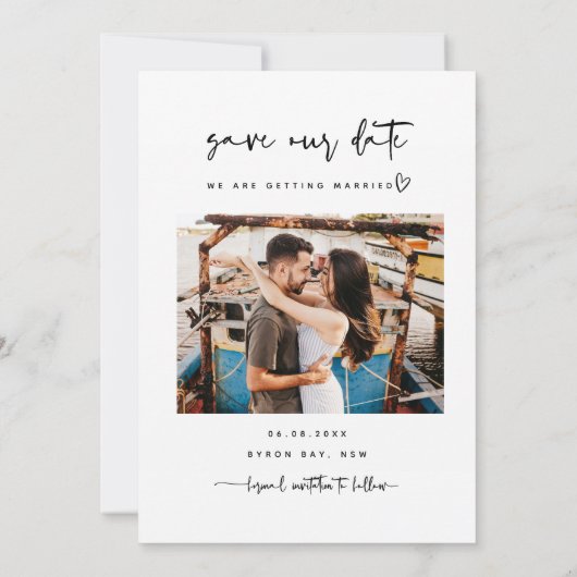 Minimale moderne foto Opslaan Datum uitnodiging (Achterkant)