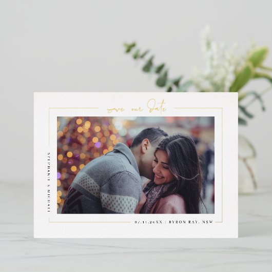 Minimale moderne foto Opslaan Datum uitnodiging (Staand Voorkant)