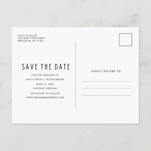Minimale moderne foto Save the Date Wedding Aankondigingskaart (Achterkant)