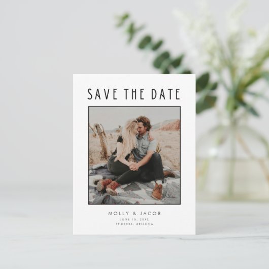 Minimale moderne foto Save the Date Wedding Aankondigingskaart (Staand voorkant)