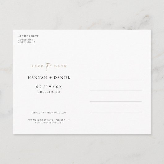 Minimale moderne foto Save the Date Wedding Uitnodiging Briefkaart (Achterkant)