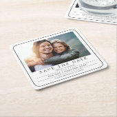 Minimale moderne foto zwart wit Bewaar de datum Kartonnen Onderzetters (Schuin)