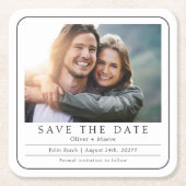 Minimale moderne foto zwart wit Bewaar de datum Kartonnen Onderzetters (Voorkant)