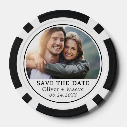 Minimale moderne foto zwart wit Bewaar de datum Poker Chips (Achterkant)