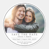 Minimale moderne foto zwart wit Bewaar de datum Ronde Sticker (Voorkant)