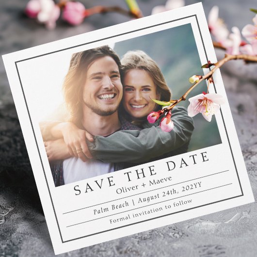 Minimale moderne foto zwart wit save the date