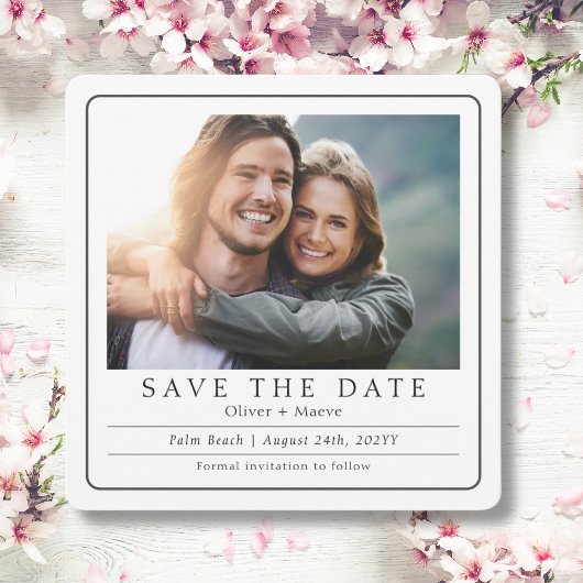 Minimale moderne foto zwart wit save the date