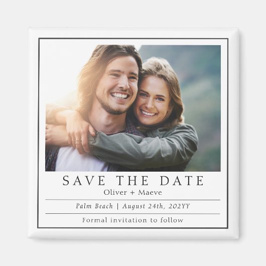 Minimale moderne foto zwart-wit Save The Date Magneet (Voorkant)