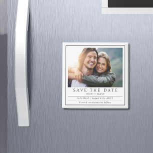 Minimale moderne foto zwart-wit save the date magneet