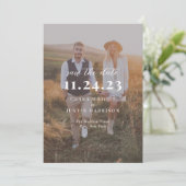 Minimale moderne fotobedekking save the date (Staand voorkant)