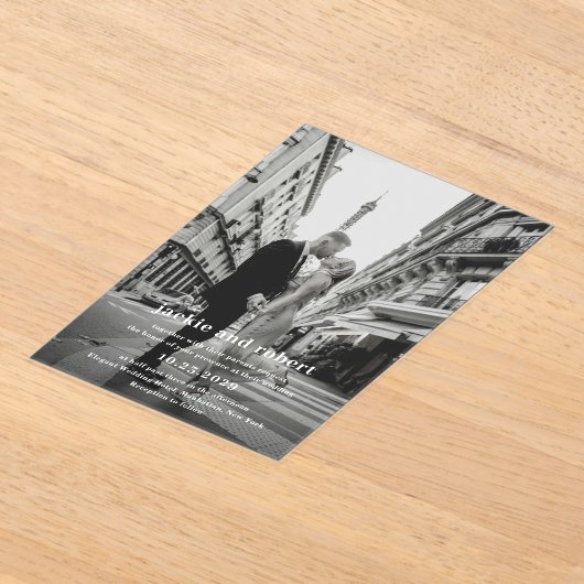 Minimale moderne fotobruiloft acryl uitnodigingen (Laagn)