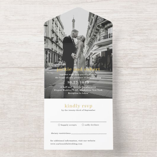 Minimale moderne fotobruiloft all in one uitnodiging (Binnenkant)