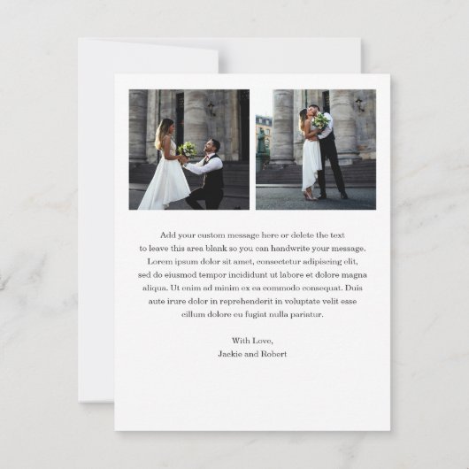 Minimale moderne fotobruiloft bedankkaart (Achterkant)