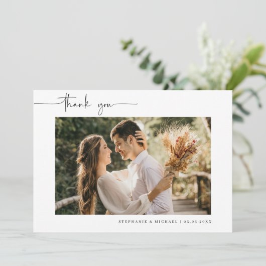 Minimale moderne fotobruiloft bedankt je kaart (Staand voorkant)