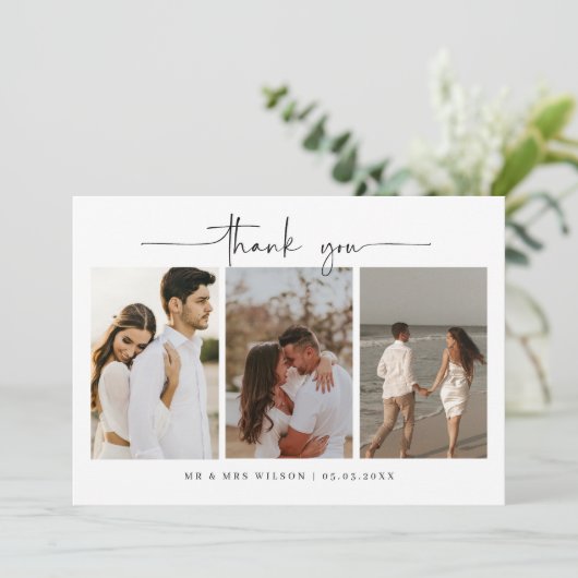 Minimale moderne fotobruiloft bedankt je kaart (Staand voorkant)