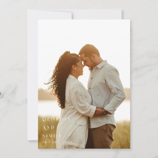 Minimale moderne fotobruiloft save the date (Voorkant)