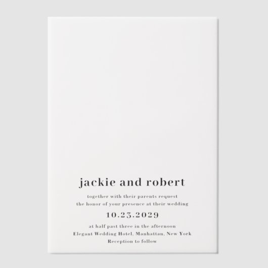 Minimale moderne fotobruiloft vellum uitnodigingen (Voorkant)