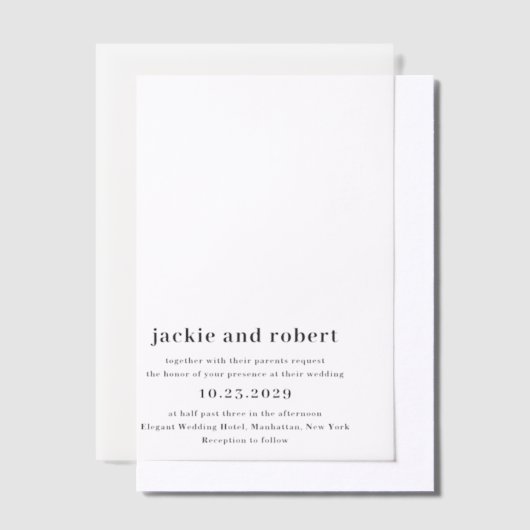 Minimale moderne fotobruiloft vellum uitnodigingen (Offset)