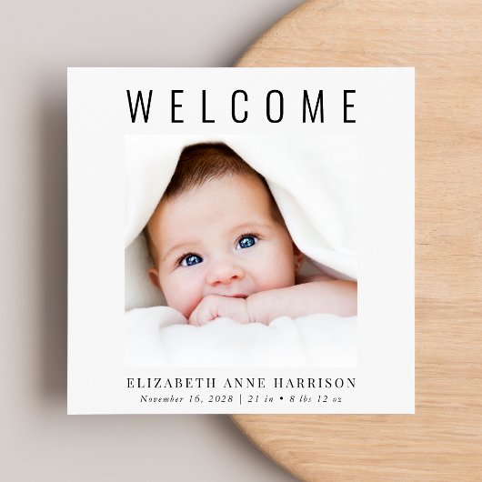 Minimale moderne fotogeboorte aankondiging